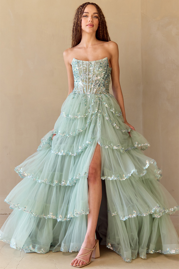 Sleeveless Strapless Bustier Corset A Line Tier Dress